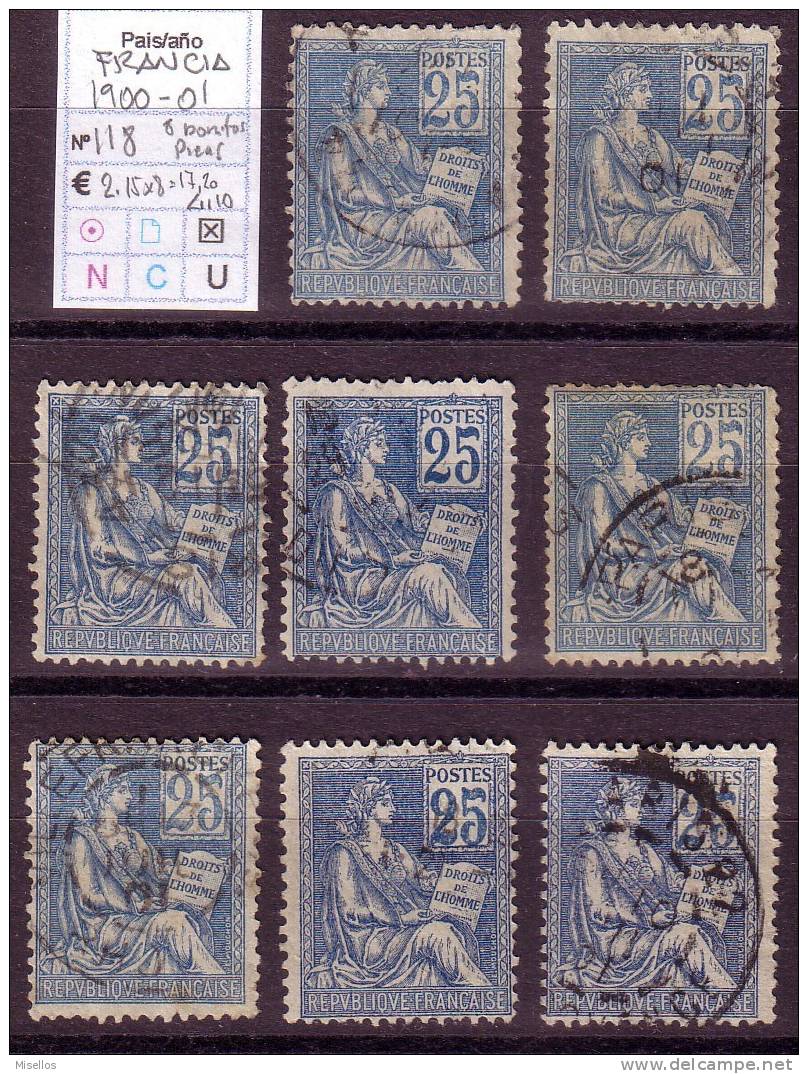 Nº 118  25 C. Azul De 1900-01  8 Bonitas Piezas - Used Stamps