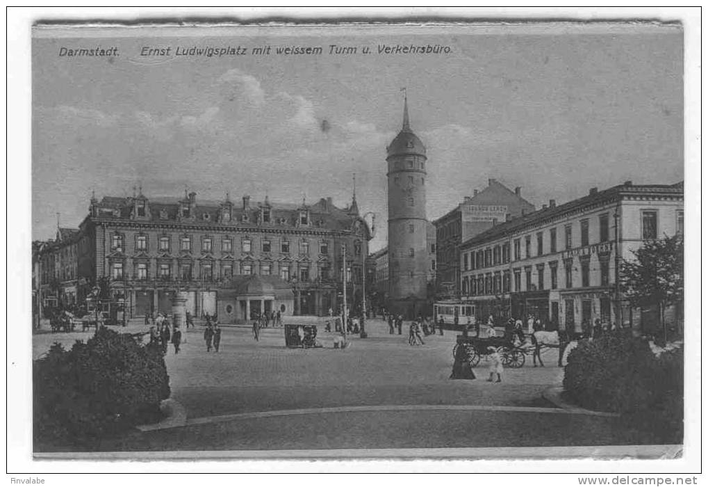 Darmstadt. Enst Ludwigsplatz Mit Weissem Turm U. Verkehrsbüro - Darmstadt