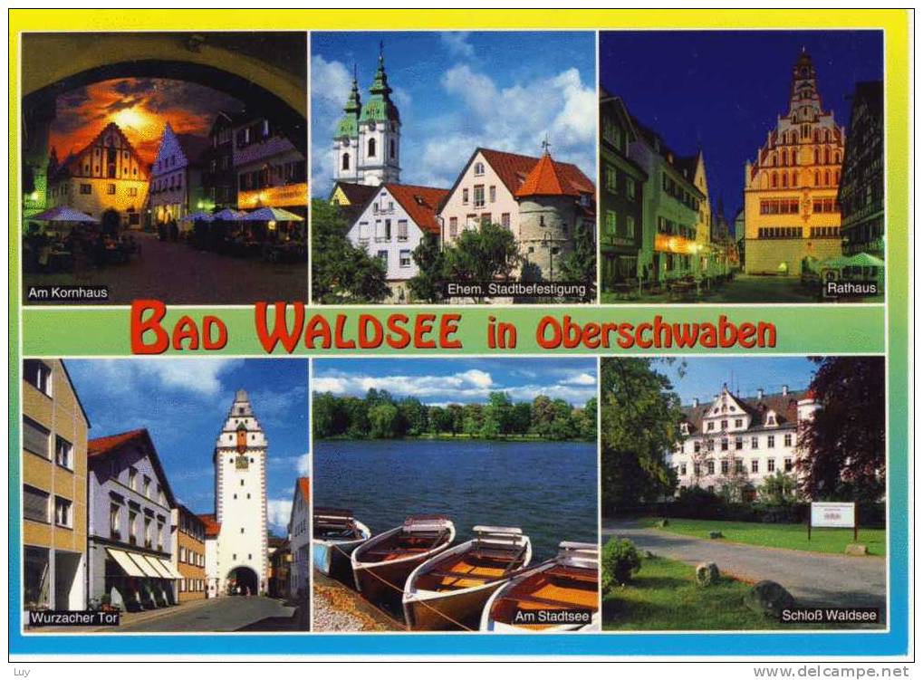 BAD WALDSEE - Mehrfachansicht Mit Kornhaus, Stadtbefestigung, Rathaus, Stadtsee, Schloß - Bad Waldsee