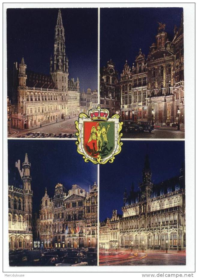 Bruxelles. Brussel. Grand'place La Nuit: Hôtel De Ville, Maisons Des Corporations, Maison Du Roi. Grote Markt 's Nachts. - Mehransichten, Panoramakarten