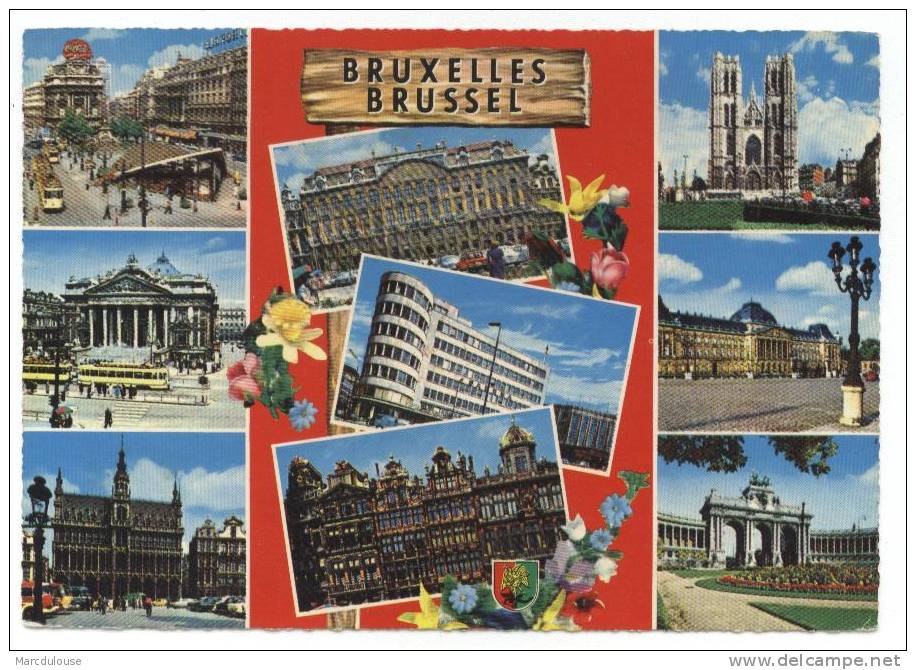 Bruxelles. Brussel. Cathédrale Saints Michel Et Gudule, Maisons Des Corporations, Bourse, Palais Royal, Cinquantenaire. - Mehransichten, Panoramakarten