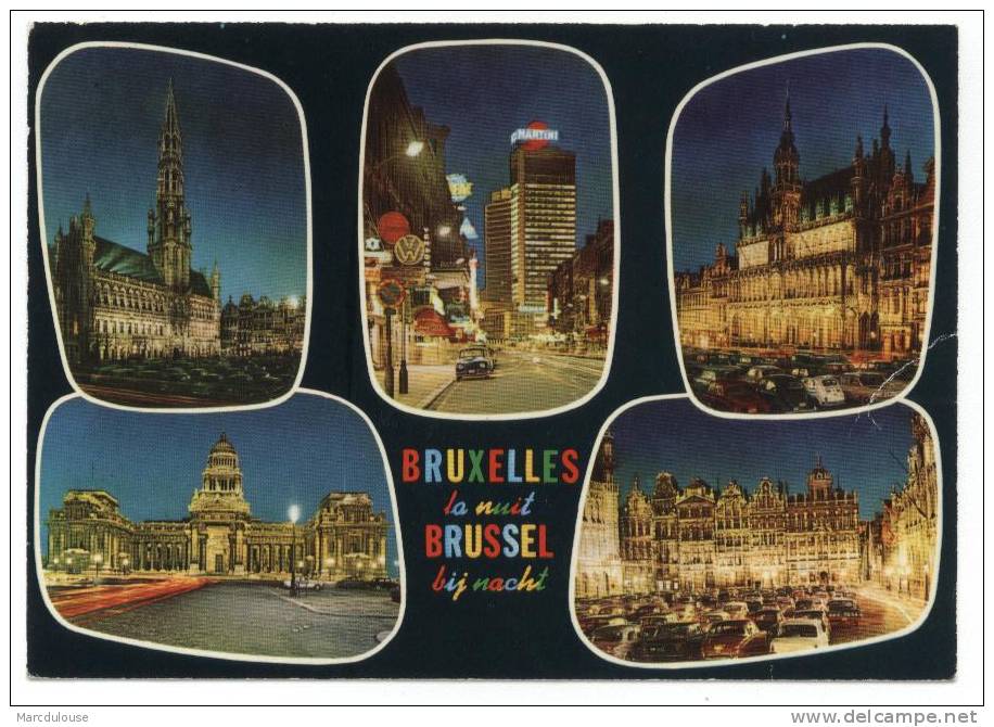 Bruxelles. Brussel. La Nuit: Hôtel De Ville, Palais De Justice, Maison Roi, Maisons Des Corporations, Blvd Adolphe Max. - Mehransichten, Panoramakarten