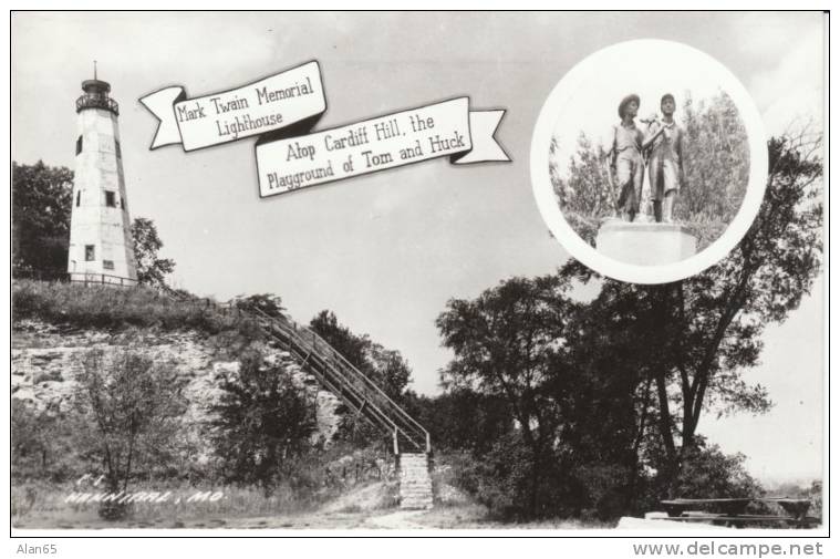 Mark Twain Memorial Lighthouse, Hannibal Missouri MO, C1940s/50s Vintage Real Photo Postcard - Lighthouses