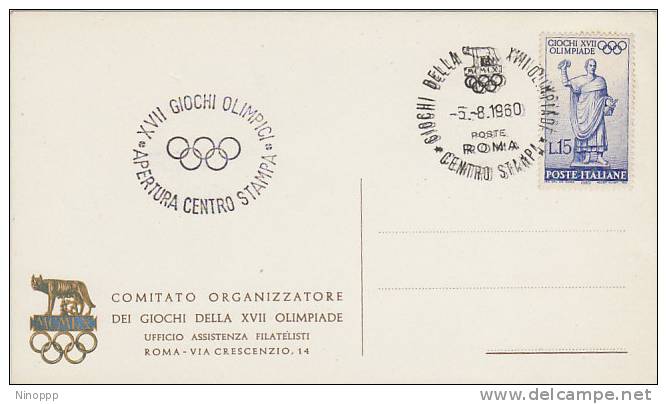 Italy-1960 Rome Olympic Games,Opening Centro Stampa, Souvenir Card - Summer 1960: Rome