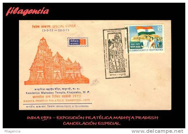 ASIA. INDIA. ENTEROS POSTALES. MATASELLO ESPECIAL 1973. EXPOSICIÓN FILATÉLICA MADHYA PRADESH (2) - Enveloppes