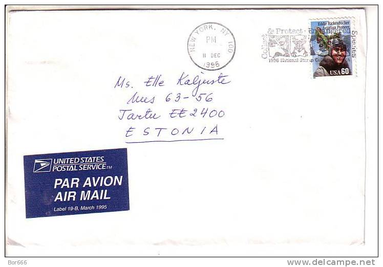 GOOD USA (New York) Postal Cover To ESTONIA 1996 - Good Stamped: Rickenbacker - Covers & Documents