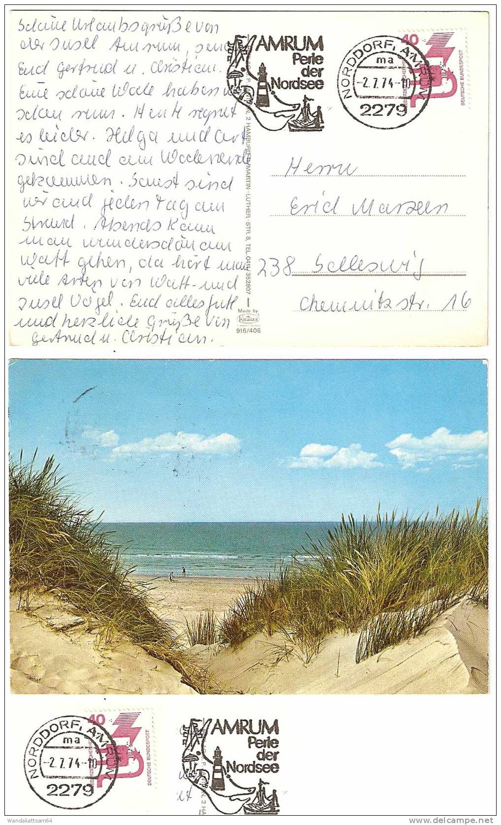 AK 916406 Dünenblick Auf Sandstrand Die Weite Des Meeres Wolken -2.7.74-10 2279 NORDDORF, AMRUM Ma Nach 238 Schleswig - Nordfriesland