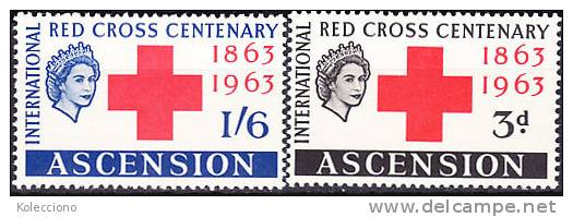 Ascesion 1963 Yv. 91/ 92 Century Of International  Red Cross. Ascension Legend MNH - Ascension