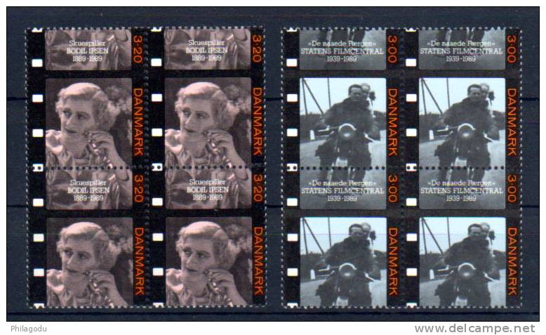 DK 1989  Cinéma,  Movie Of Danemark  Yv. 960 / 961**  Blocks Of 4 - Neufs