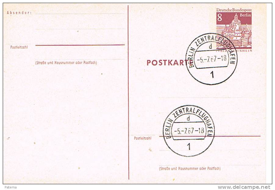 Entero Postal, BERLIN ZENTRALFLUGHAFEN 1967, (Alemania) Entier Postal. - Cartoline - Usati
