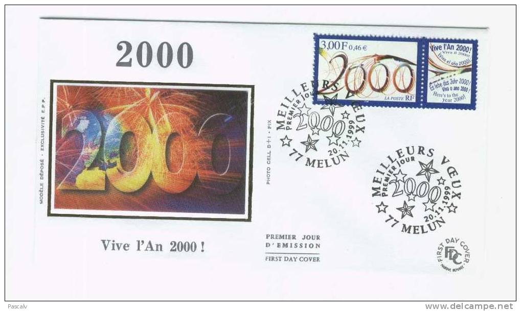 France Sur FDC Superbe Passage De L´an 2000 Globe Terre Feu D´artifice - Año Nuevo