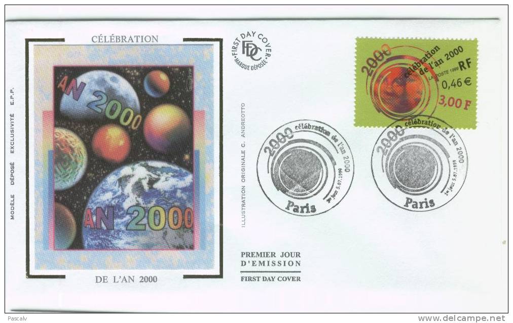 France Sur FDC Superbe Passage De L´an 2000 Globe Terre Planète - New Year