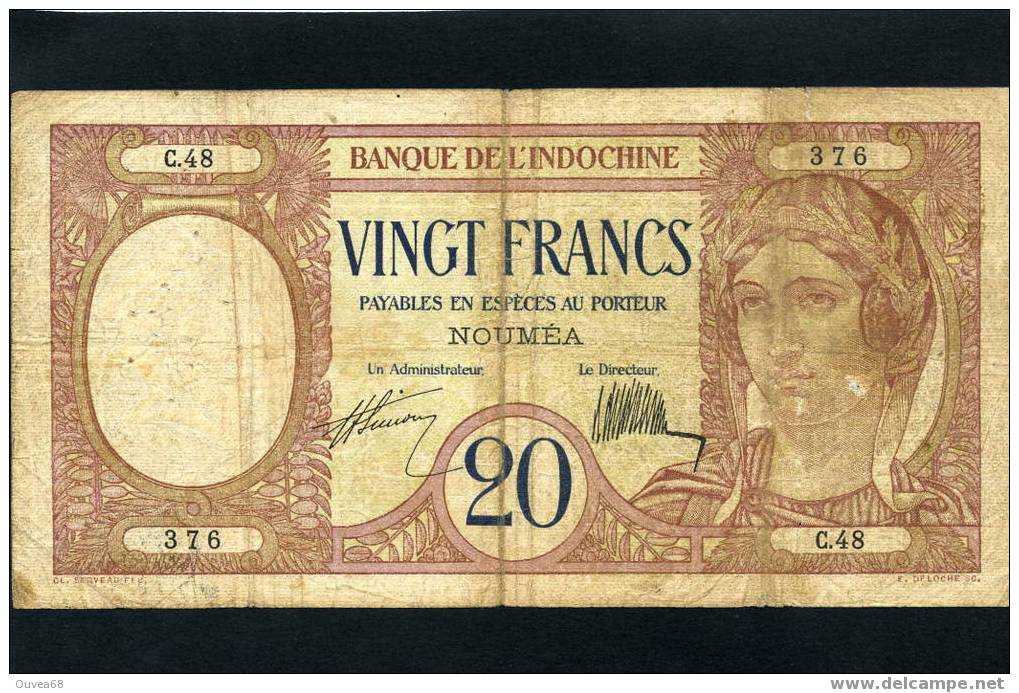 20 Francs Au Paon Type 1926 émis En Avril 1929 1ere Signature. - Nouvelle-Calédonie 1873-1985