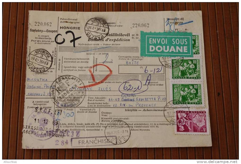 PASZTO HONGRIE MAGYAR PARCEL POST COLIS POSTAUX PACCHI POSTALI DISPATCH NOTE SZALLITOLEVéL ZOLL DOUANE DOGANA - Colis Postaux