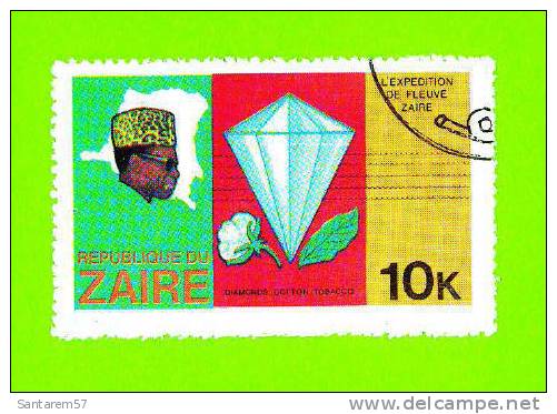 Timbre Oblitéré Used Mint Stamp Selo Carimbado République ZAIRE L´Expédition Du Fleuve Zaire Diamonds Cotton Tobacco 10K - Autres & Non Classés