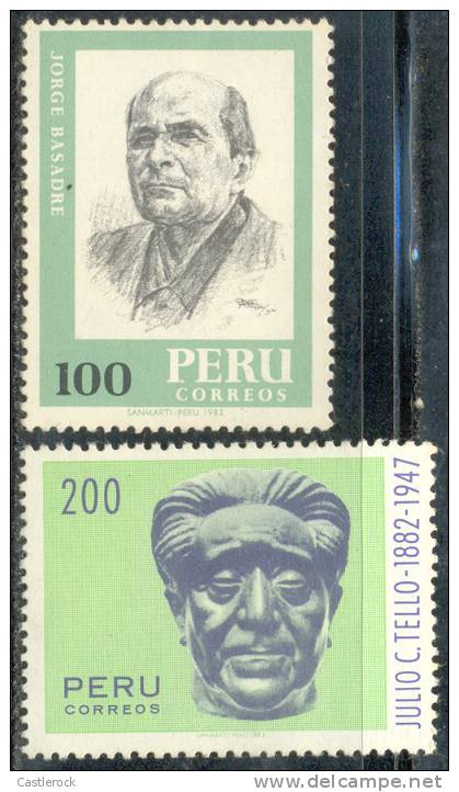 N)1982, PERU, SCN 769-770, HISTORY, 100 S, JORGE BASEDRE (1903 - 1908) HISTORIAN. 200 S , JULIO C. TELLO,SEE INFO+DESC. - Peru