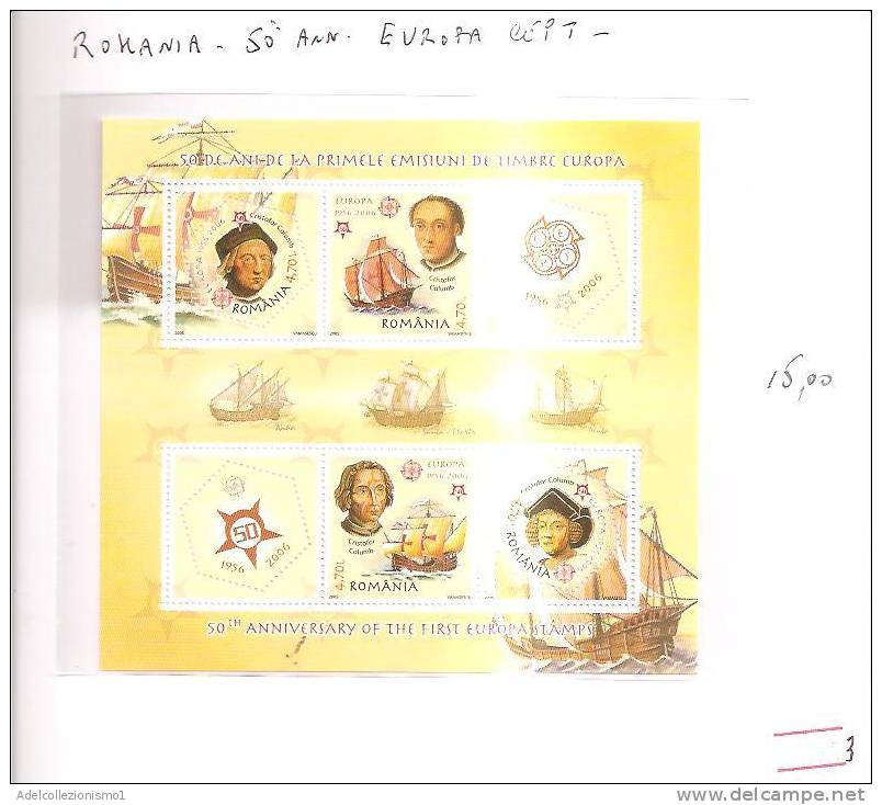 41173)foglio Con Francobolli Romania Serie 2006 50° Ann. Europa Cept - Dentellati - Marcofilie