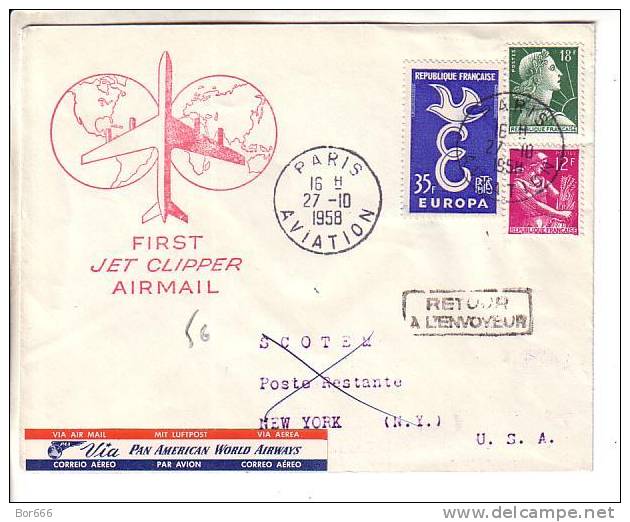 GOOD OLD FRANCE Airmail Postal Cover To USA 1958 - Good Stamped + Nice Cancels - 1927-1959 Covers & Documents