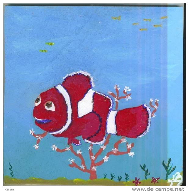 Poisson "Nemo"  Dans Les Profondeurs Peinture Sur Bois  20 X 20cm; - Huiles