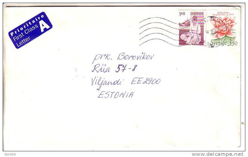 GOOD SWEDEN Postal Cover To ESTONIA 1994 - Good Stamped: Handwork ; Flower - Covers & Documents
