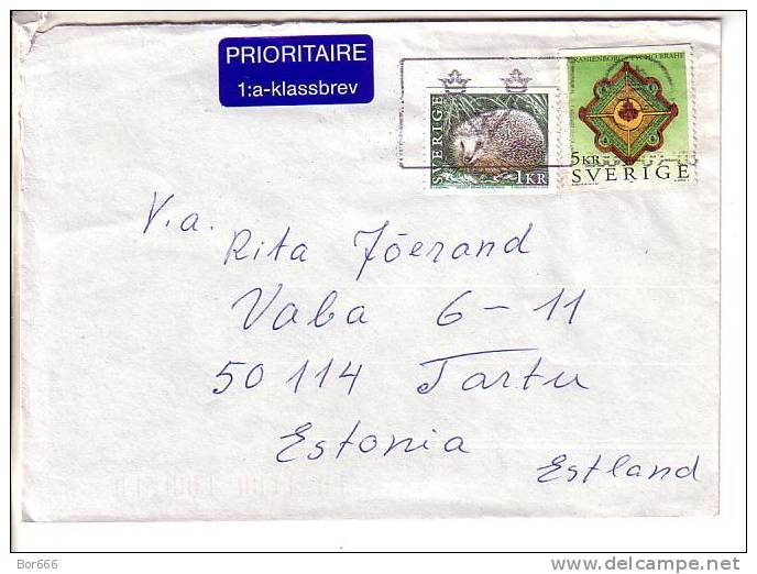 GOOD SWEDEN Postal Cover To ESTONIA 2000 - Good Stamped: Uranienborg ; Hedgehog - Covers & Documents