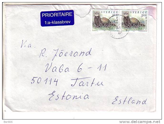 GOOD SWEDEN Postal Cover To ESTONIA 2000 - Good Stamped: Animal - Covers & Documents