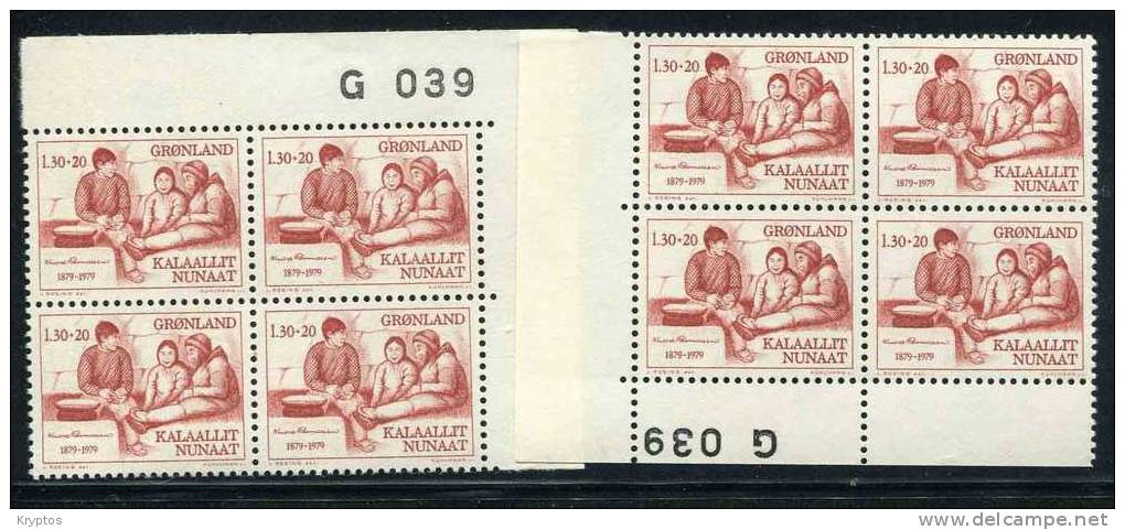 Greenland 1979 - Knud Rasmussen - 2 Blocks Of Four (marginal Blocks) - Blocks & Kleinbögen