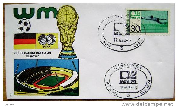 1974 GERMANY COVER SOCCER FIFA WORLD CUP FUSSBALL WM FOOTBALL HANNOVER STADIUM - 1974 – Allemagne Fédérale