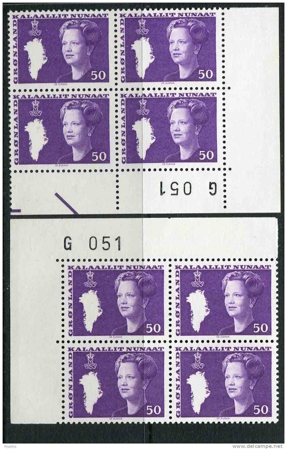 Greenland 1981 - Queen Margrethe II - 2 Blocks Of Four (marginal Blocks) - Blocks & Sheetlets