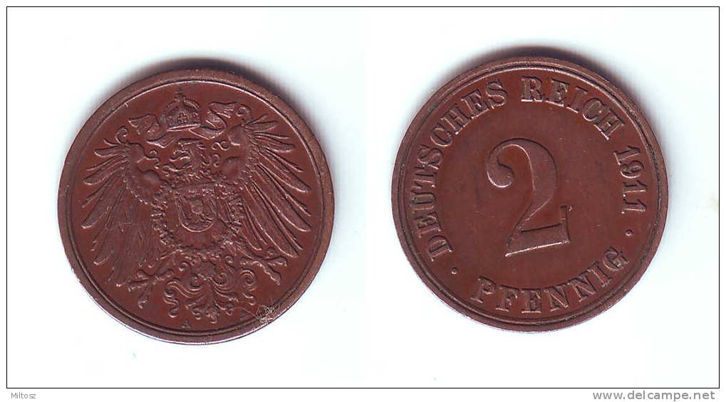 Germany 2 Pfennig 1911 A - 2 Pfennig