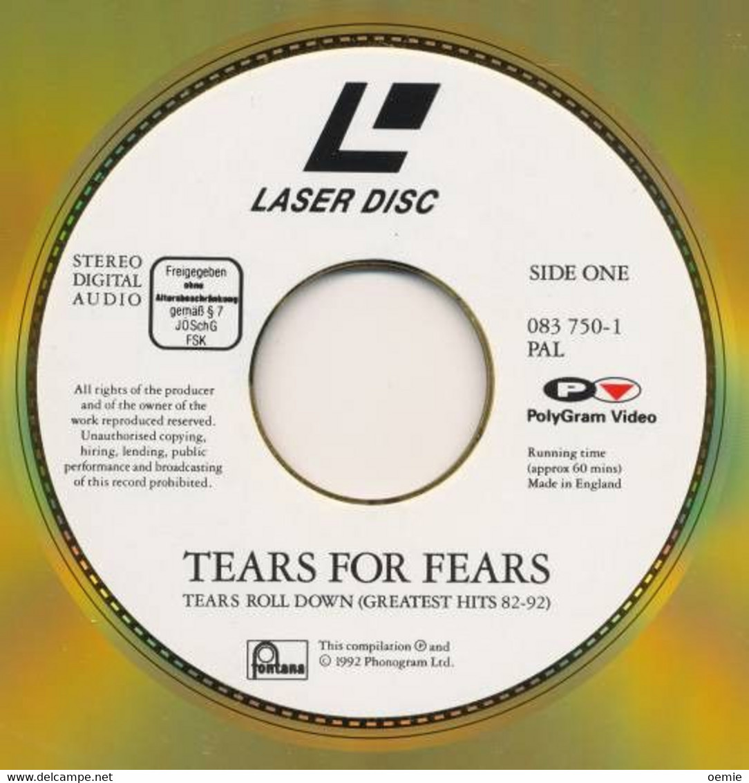 LASERDISC  CDV   °°°   TEARS FOR FEARS  TEARS ROLL DOWN  GREATEST HITS 82 / 92 - Autres Formats
