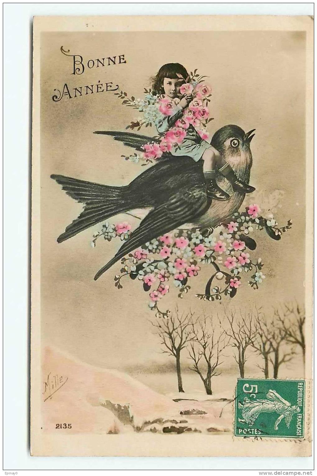 Br - ILLUSTRATEUR - MILLE - BONNE ANNEE - PORTE BONHEUR  - OISEAU - Série RARE - Mille