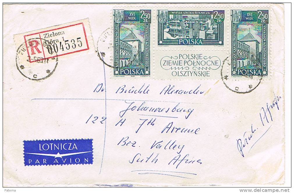 Carta, Erea, Certificada, ZIELONA 1963 (Polonia), Cover, Lettre, Letter - Vliegtuigen