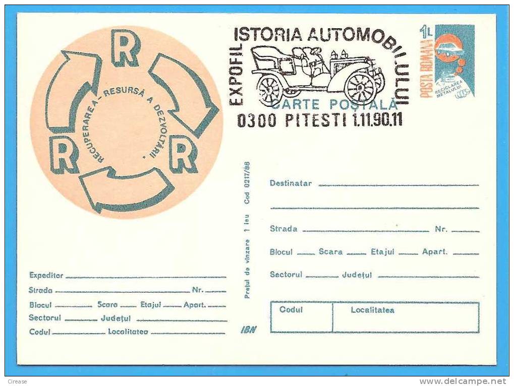 ROMANIA 1988  Postal Stationery Postcard. Vintage Car History. Auto - Bus