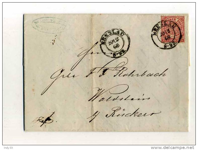 - ALLEMAGNE EMPIRE . ETATS DU NORD . AFFRANCHISSEMENT SIMPLE DE 1868 SUR LETTRE . - Otros & Sin Clasificación