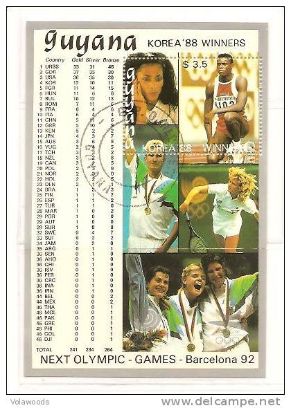 Guyana - Foglietto Usato: Medagliere Delle Olimpiadi Di Seul 1988 - Sommer 1988: Seoul