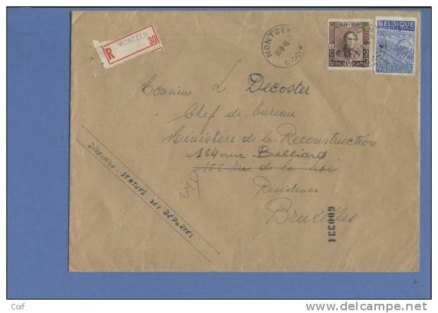 771+808 Op Aangetekende  Brief Met Stempel MONTZEN (Oostkanton - Canton De L'est) (VK) - 1948 Exportación