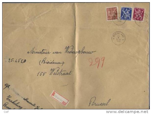 683A+685A+762 Op Aangetekende Brief Met Stempel ROESELARE  (VK) - 1936-1957 Offener Kragen