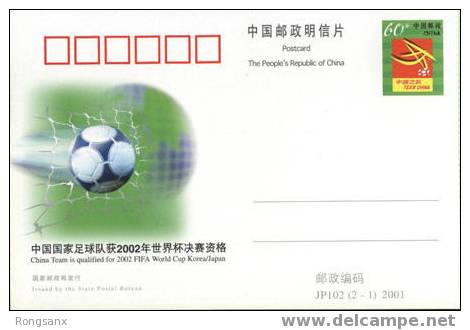 2002 CHINA JP102 BE QUALIFIED FOR FIFA W CUP P-CARD - Cartes Postales