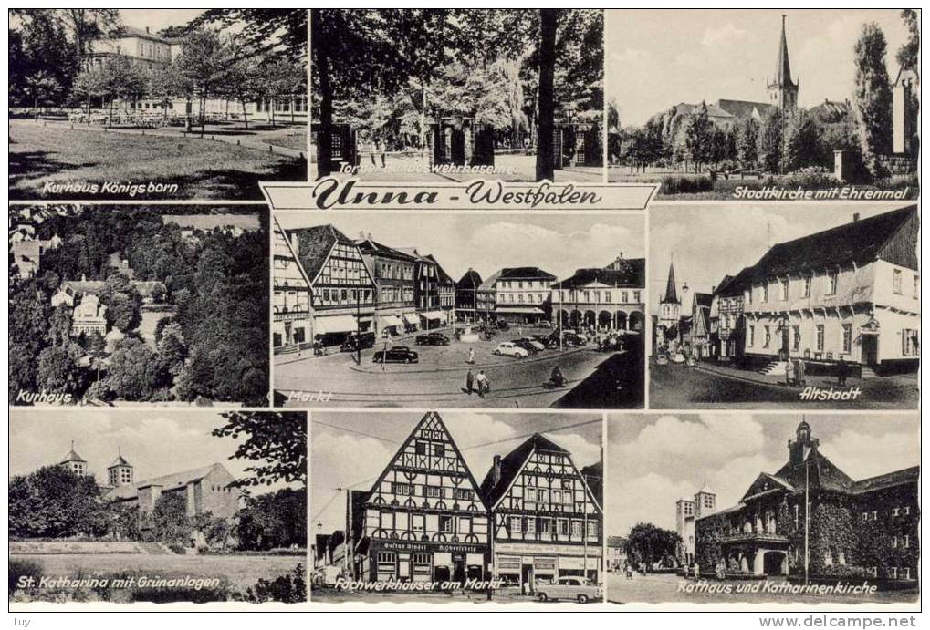 UNNA Westfalen, Mehrfachansicht - Kurhaus Königsborn, Stadtkirche, Kurhaus, Markt, Altstadt, Fachwerkhäuser, Rathaus ... - Unna