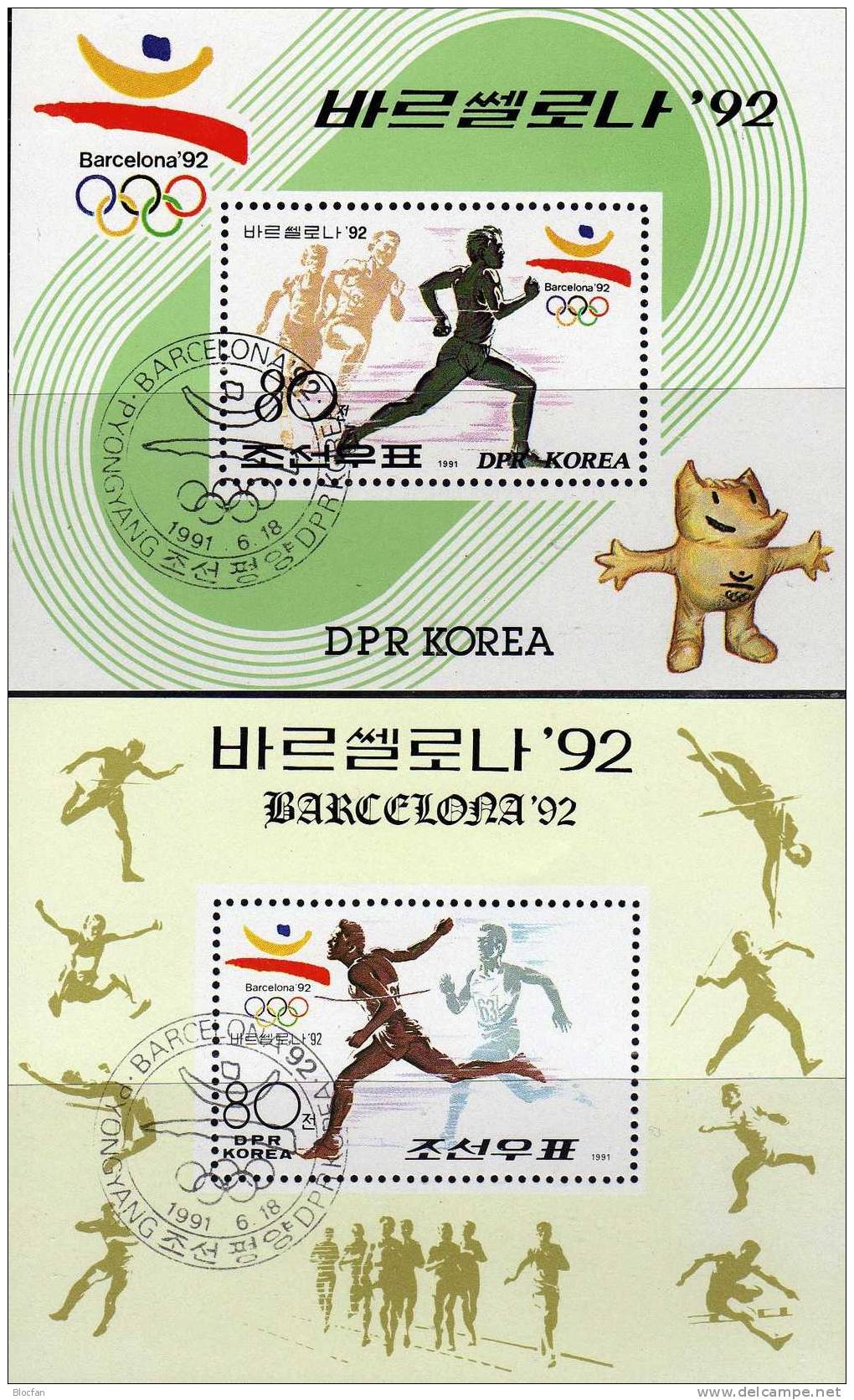 Sommer-Olympia 1992 Korea Blocks263/4 O 2€ Leichtathletik Maskottchen Barcelone Hb Olympic Ss Sport Sheets Bf Corea - Unclassified