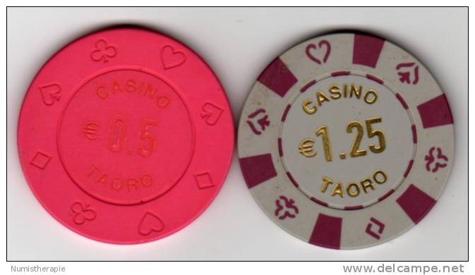 Spain Espagne : Jetons Chips Casino Taoro Tenerife Canarias 0,5 & 1,25 Euro - Casino