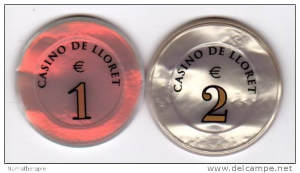 Spain Espagne : Jetons Chips Casino Lloret (de Mar) 1 & 2 Euro - Casino