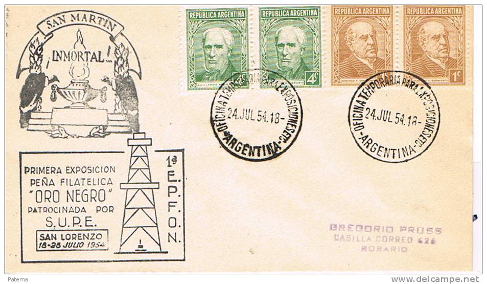 3350 Sobre Expo. SAN MARTIN , ARGENTINA 1954, Petroleo, Oro Negro - Covers & Documents