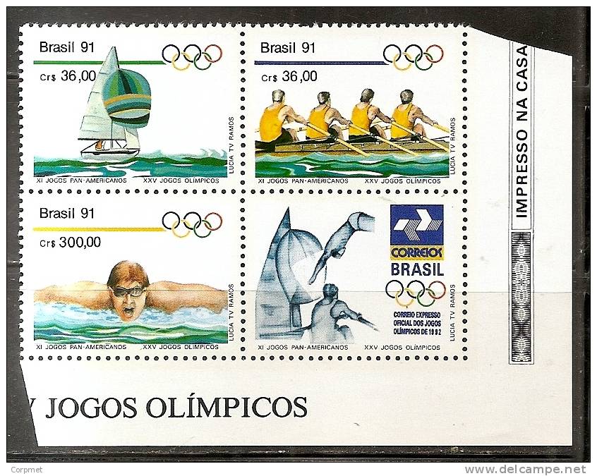 OLYMPICS - 1992 BRAZIL Block Of 4 Se-tenant + VIGNETTE - Yvert # 2009/2011 - XI PAN-AMERICANOS- XXV  OLIMPICOS - MINT NH - Zomer 1992: Barcelona