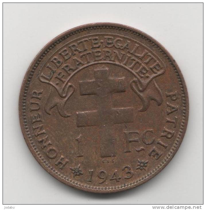 Belle Piéce De 1 Franc  De Madagascar  De 1943 - Altri & Non Classificati