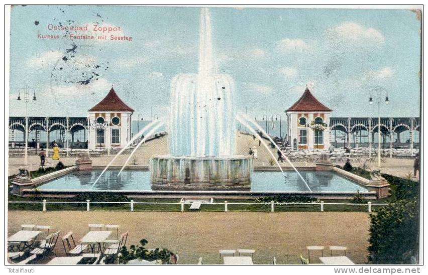 Zoppot Kurhaus Fontäne Seesteg Belebt Color Sopot 14.7.1914 - Danzig