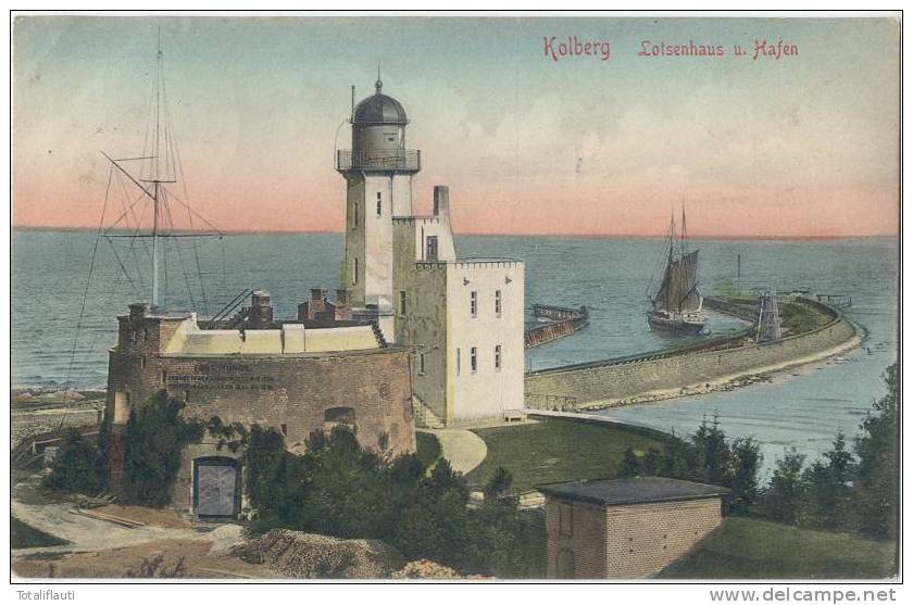 Kolberg Lotsenhaus Lighthouse Segel Schiff Color 3.10.1910 Kolobrzeg - Pommern