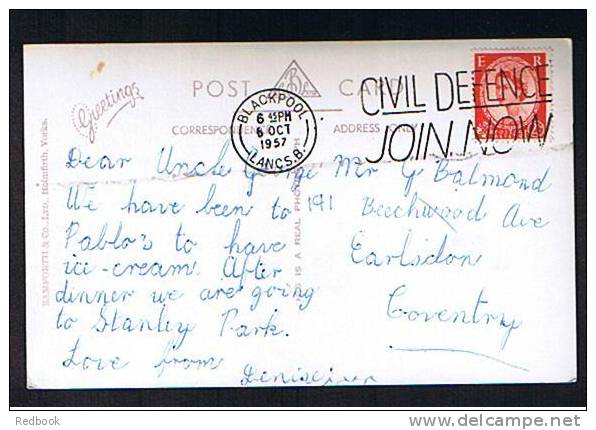 1957 Real Photo Postcard Promenade Gardens Blackpool Lancashire - Civil Defence Join Now Slogan Postmark - Ref 527 - Blackpool
