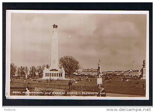Real Photo Postcard Naval War Memorial & Drake's Statue Plymouth Devon - Ref 527 - Plymouth